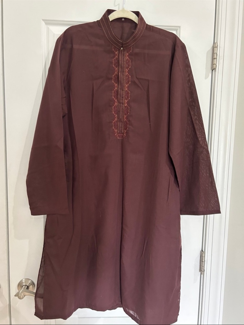 Men's Traditional Kurta - Maroon Embroidered Front